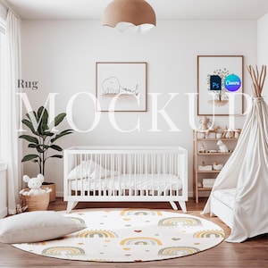 Teppich Mockup PSD runder Teppich Kinderteppich Smart Layer Spielteppich Vorlage digitaler Teppich Overlay Zeltteppich PSD Smart Objekt Mockup