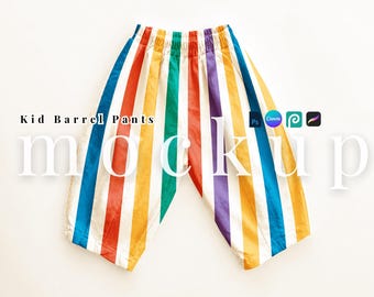 Kid Barrel Pants flatlay PSD neutral pants Procreate children pants mockup styled kids pants Canva barrel pants Photopea surface pattern
