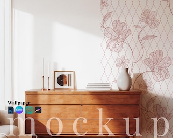 Wallpaper mockup living room wallpaper drag and drop white wallpaper PSD elegant wallpaper canva template wallpaper surface pattern digital