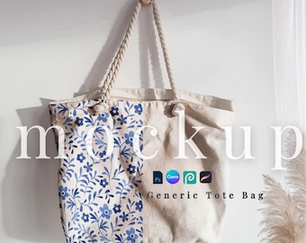 Hanging tote bag mockup PSD canvas bag Procreate fabric mockup simple tote bag PSD digital bag for surface pattern designer bag PNG overlay
