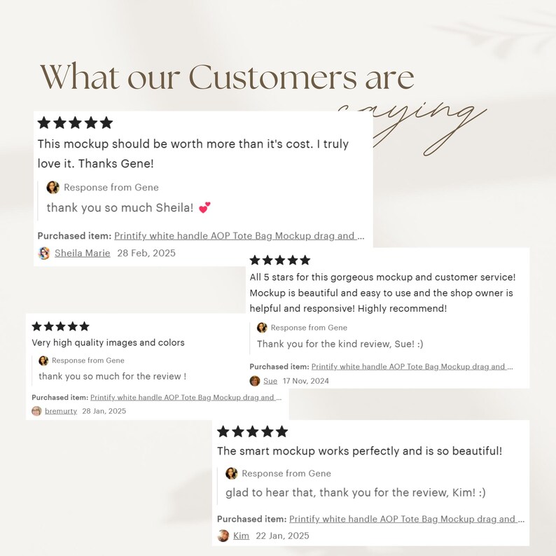 K&ouml;nnte beinhalten: F&uuml;nf Sterne f&uuml;r ein digitales Mockup-Produkt. Die Bewertungen heben die Qualit&auml;t des Mockups, die Benutzerfreundlichkeit und die Hilfsbereitschaft des Shop-Besitzers hervor. Die Bewertungen beinhalten das Datum, an dem sie geschrieben wurden, und den Namen des Rezensenten.