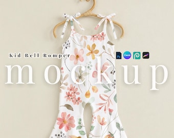 Kid Bell Romper PSD hanging romper Procreate children romper mockup styled kids bell romper Canva white romper Photopea surface pattern
