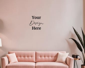 Pink blank wall mockup for neon sign display beauty salon wall mockup girly pink couch aesthetic decor nail salon wall led sign display