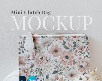 Printify Mini Clutch Bag Mockup drag and drop wristlet canva template mini clutch bag PSD smart object evening purse bag canva overlay
