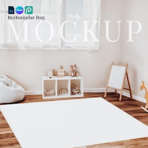Rechteckiger Teppich Mockup Kinderzimmer Canva Vorlage Boho Kinder Teppich PSD Teppichdesign Digital Rechteck Teppich Overlay