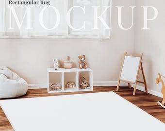 Rectangle rug mockup nursery are rug Canva template boho kids carpet PSD smart object area rug nursery design digital rectangle rug overlay