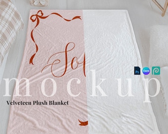 Printify Velveteen Plush Blanket mockup girl bedroom drag and drop room blanket digital indoor blanket PSD smart neutral blanket digital png