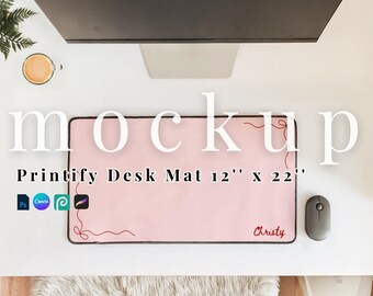 Printify Desk Mat 12'' by 22'' mockup PSD desk mat Procreate work table mat Canva elegant work desk mat Photopea Printify small Desk Mat PSD