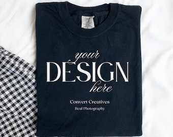Black C1717 flatlay elegant black Comfort colors photo flatlay modern back tshirt minmalist image real styled tshirt simple photo mockup