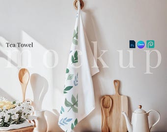 Hängande handduk mockup handduk våren dra och släpp kökshandduk canva mall våren handduk PSD smart objekt hängande vit bordshandduk mockup