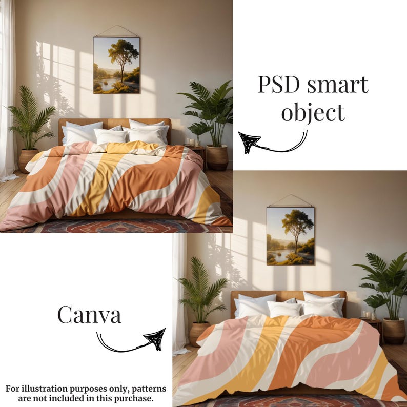 Bedding Mockup Drag and Drop Duvet Canva Template Bedding PSD Smart ...