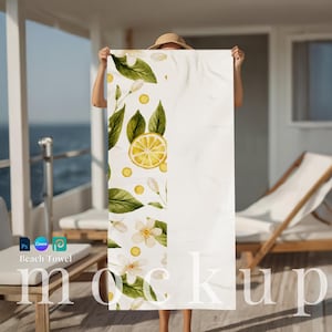 Toalha de praia 30 por 60 mockup PSD toalha elegante modelo Canva toalha de iate PSD objeto inteligente exibição de toalha elegante PSD toalha de praia toalha digital