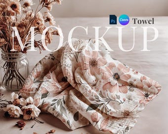 French linen mockup farmhouse towel drag and drop rustic cloth canva template digital fall towel PSD smart object kitchen towel elegant mock