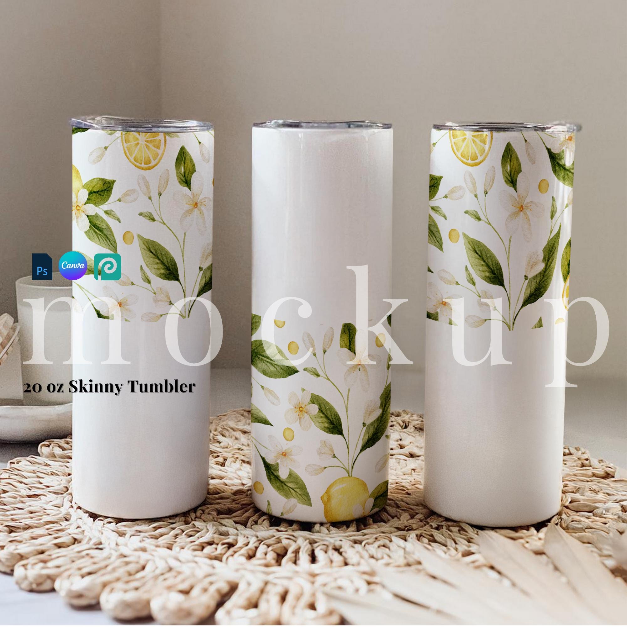 20oz Skinny tumbler mockup boho drag and drop set of 3 skinny tumbler Canva elegant skinny tumbler PSD smart object tumbler rustic mockup