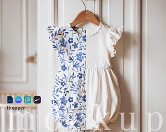White romper mockup PSD girl romper Procreate fabric mockup hanging lacy romper PSD digital romper for surface pattern designer dress PNG