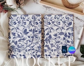 Hardcover journal front and back mockup drag and drop planner canva template elegant book PSD smart object diary digital mockup sketchbook