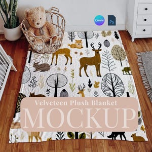 Mockup di coperta in velluto di velluto Printify per cameretta dei bambini, coperta accogliente, coperta digitale per bambini, PSD, oggetto intelligente, coperta per neonati, png digitale