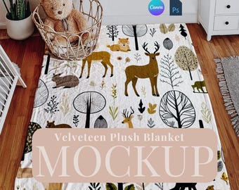 Printify Velveteen Plush Blanket mockup nursery drag and drop cozy blanket digital kids blanket PSD smart object baby blanket digital png