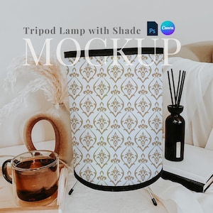 Printify Tripod Lamp with shade mockup drag and drop bedside lamp light canva boho lamp tripod PSD smart object book lamp digital overlay