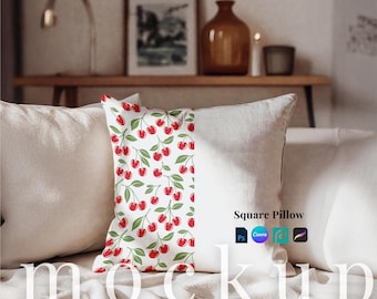 Square Pillow mockup Canva template White Pillow PSD template throw pillow Photopea Couch pillow Procreate living room pillow Canva design