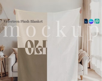 50 by 60 Velveteen Plush Blanket mockup boho drag and drop minky blanket digital custom trendy white blanket PSD room blanket canva template