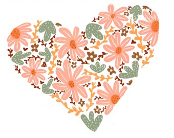 Heart floral boho Digital PNG commercial use floral warm colorful PNG design high resolution floral design heart png