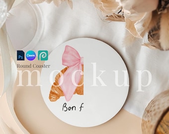 Rund underlägg mockup-stil underlägg foto dra och släpp drinkunderlägg flatlay trendig underlägg Canva feminin underlägg mockup rund underlägg PSD