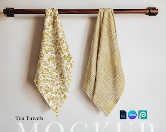 Tea towel mockup rustic canva set of 2 kitchen towel PSD template hand towel mockup tea towel Canva tea towel mockup digital towel