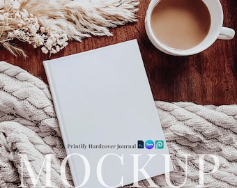 Printify hardcover dagboekmodel slepen en neerzetten dagboek boho canvasjabloon rustieke planner PSD slim object boho chic digitaal mockupdagboek