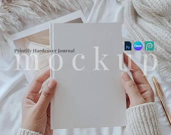 Printify hardcover journal mockup hand held journal boho chic canva planner elegant canva template minimal planner PSD clean diary mockup