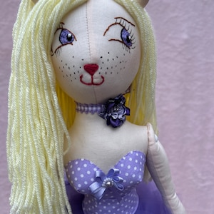 Special Ballerina Doll, Hand Sewn Personalized Cat Doll, Soft stuffed Doll, Embroidered Face Baby Doll,