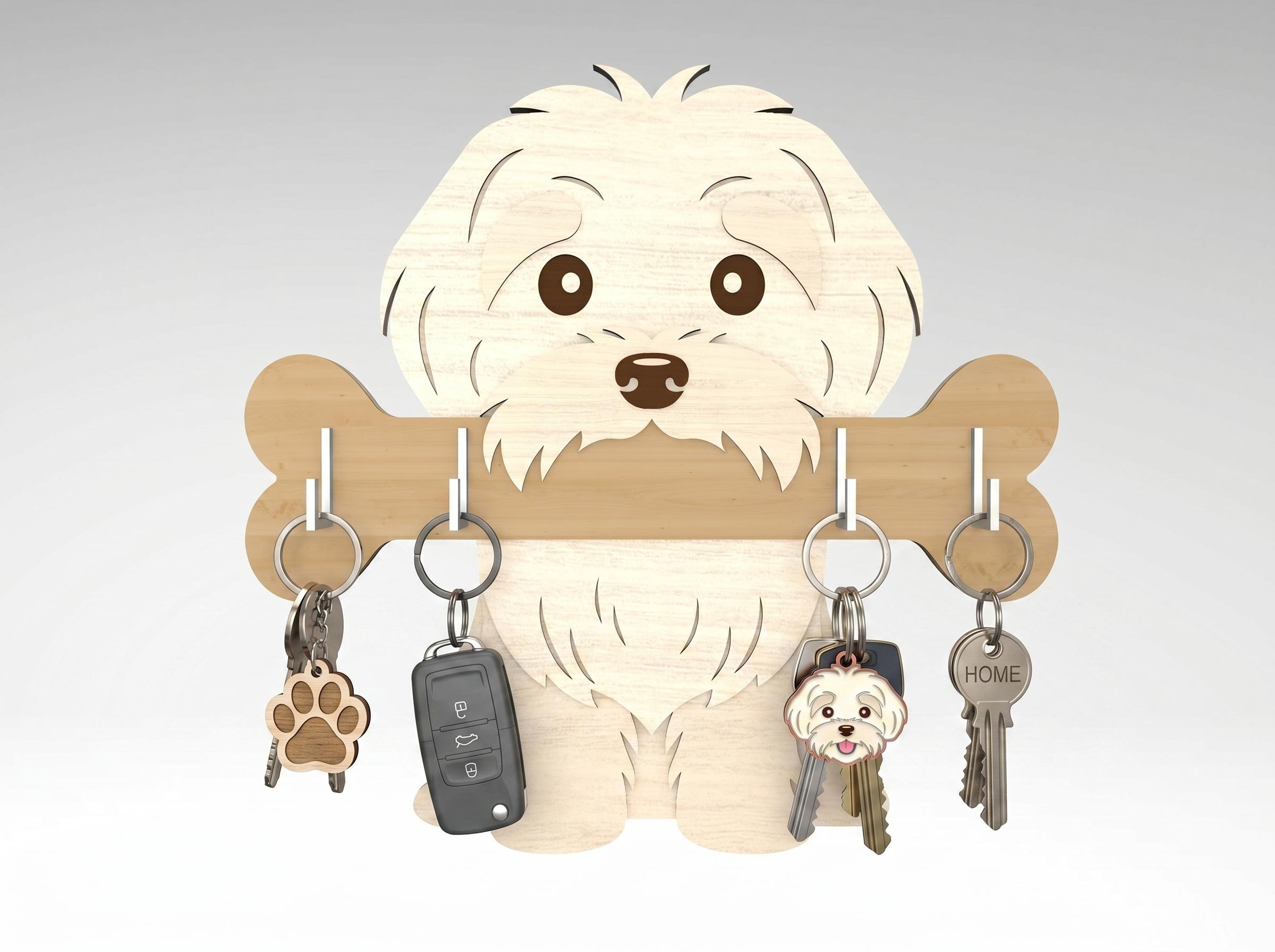 Dog Key Holder SVG Bundle, Puppy Wall Hook Laser Cut File, Wooden Dog ...