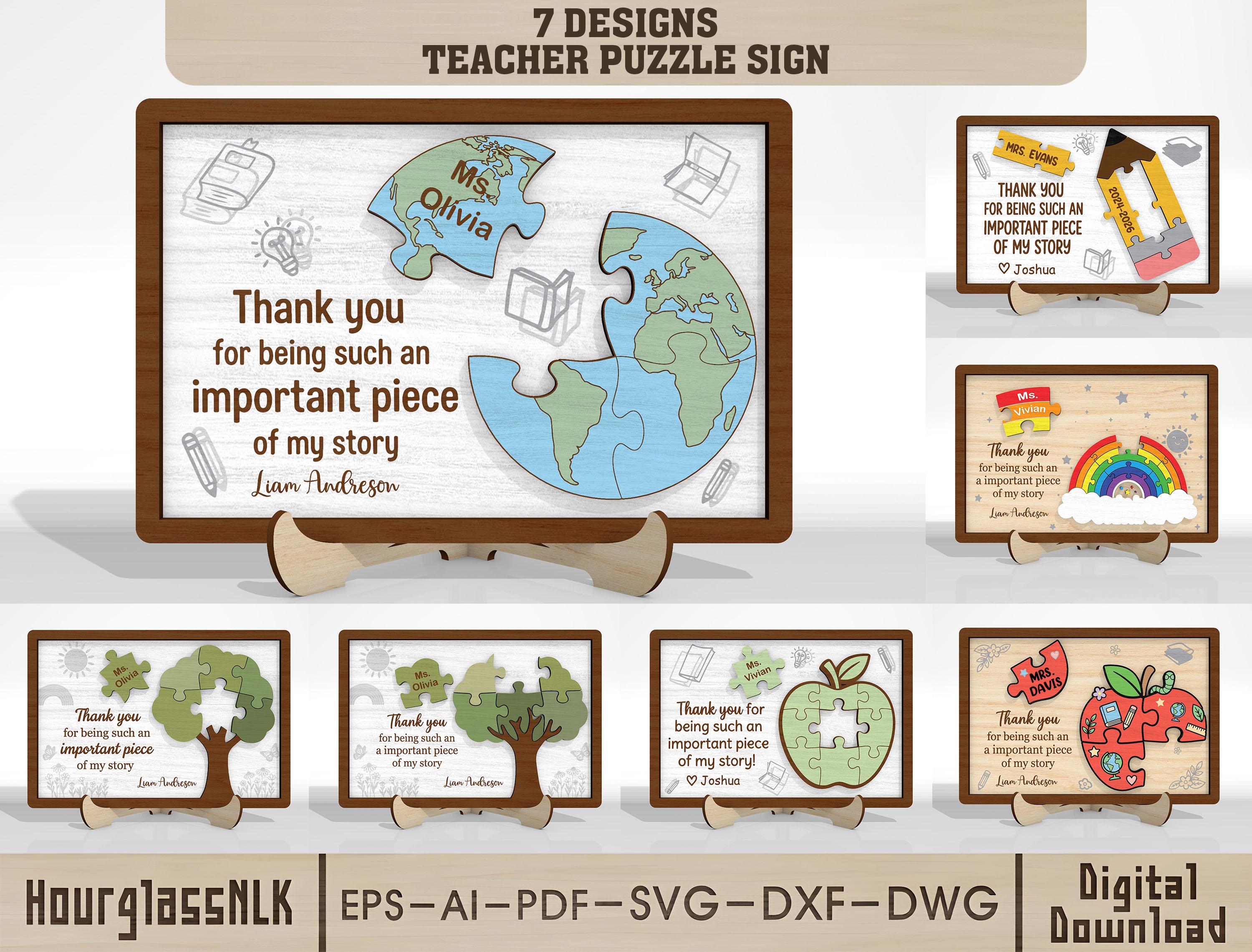 Teacher Appreciation Puzzle Sign SVG Bundle, Thank You Teacher Laser ...