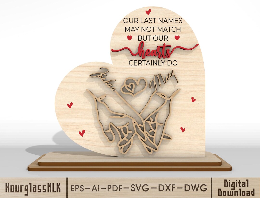 Personalized Heart Couple Sign SVG, Wooden Anniversary & Valentine Gift ...