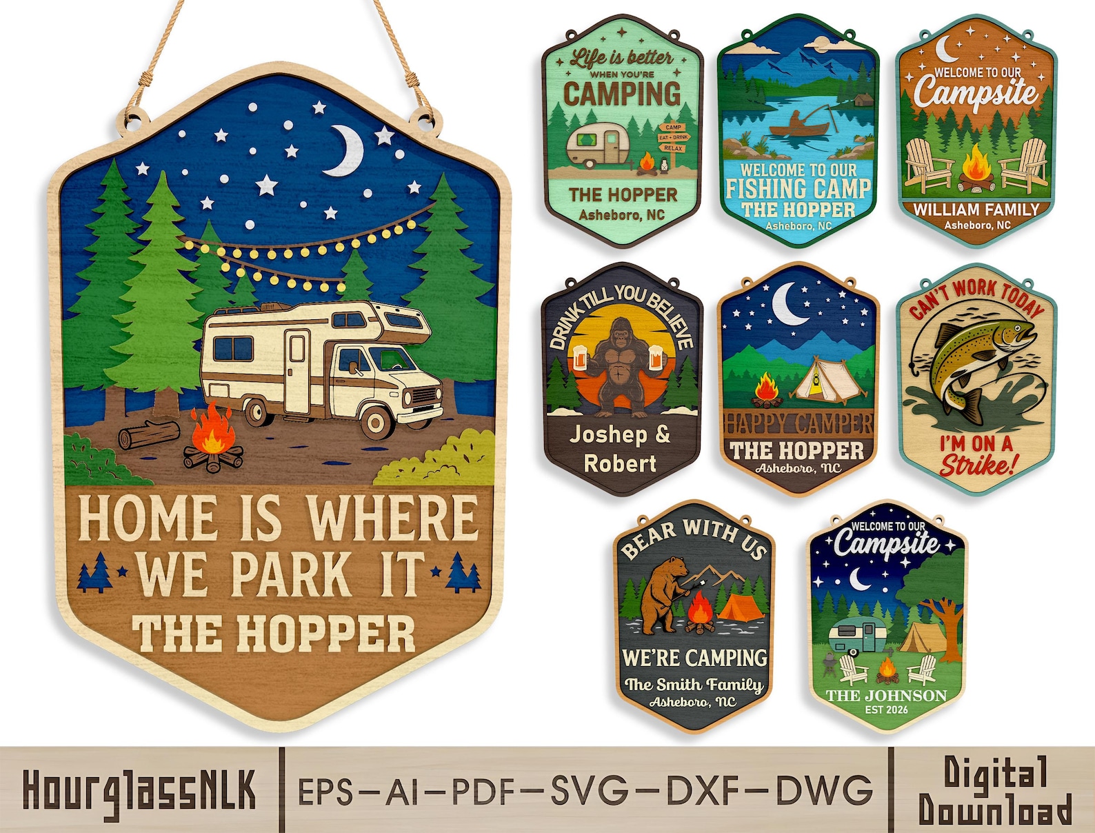 Camping Door Sign SVG Bundle, Personalized Campsite Sign SVG, RV Camper ...
