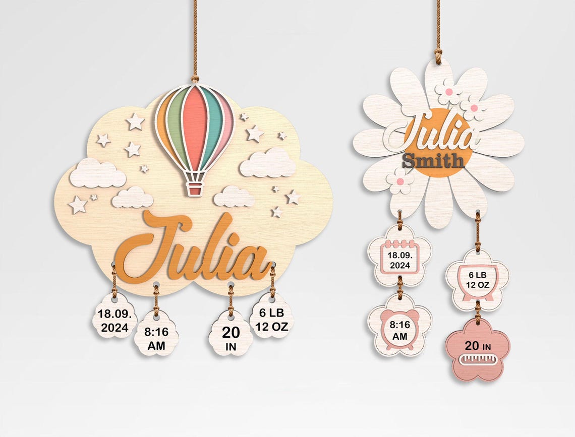 Baby Birth Stats Sign SVG Bundle, Nursery Name Sign Laser Cut File ...