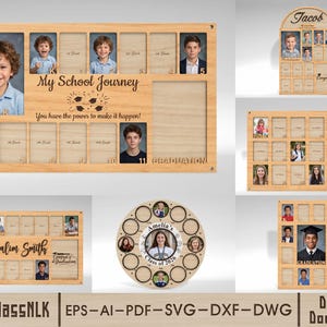 May include: Wooden photo frames for school years, featuring spaces for photos from Pre-K to graduation. The frames include the text "My School Journey" and "You have the power to make it happen!"