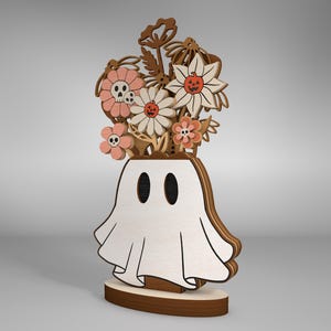 Geist Blumen Multilayer Tisch Laser Cut SVG, Halloween 3D Multilayer SVG, Gruselige Blumentopf SVG, Halloween Dekor SVG, Glowforge SVG, Glowforge