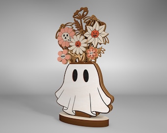 Ghost Flowers Multilayer Table Laser Cut Svg, Halloween 3D Multilayer Svg,Spooky Flower Pot Svg ,Halloween Decor Svg, Glowforge Svg File