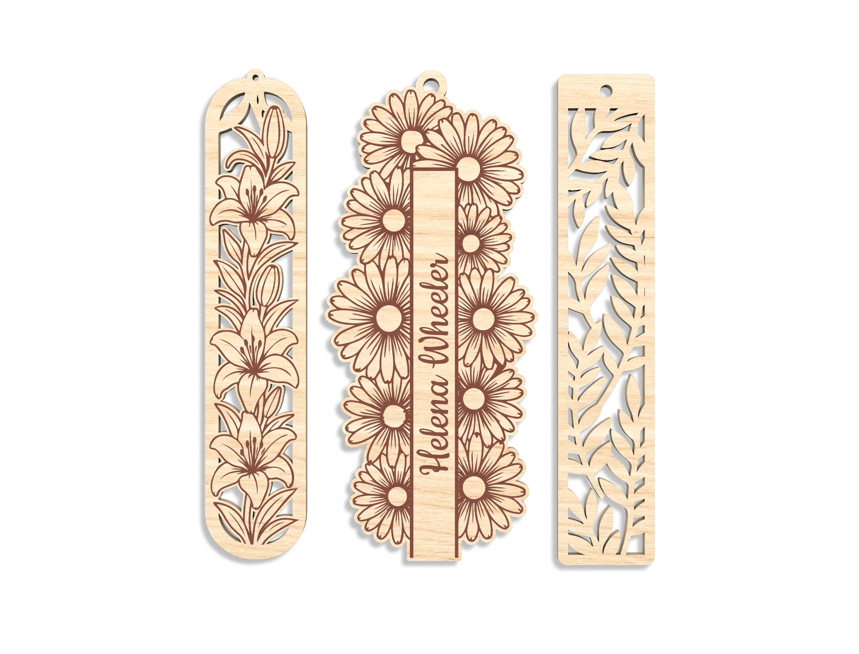 Floral Bookmark SVG Bundle, Laser Cut Wooden Bookmark Files, Book Lover ...