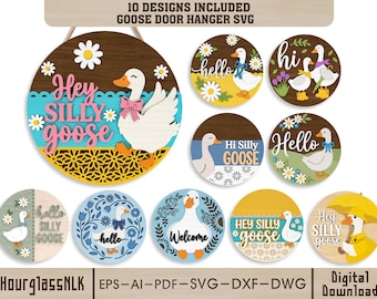 Oca sciocca SVG, file per taglio laser, appendiporta SVG, cartello di benvenuto SVG, file Glowforge, file per taglio laser 3D, cartello per porta con oca, fiore di margherita SVG