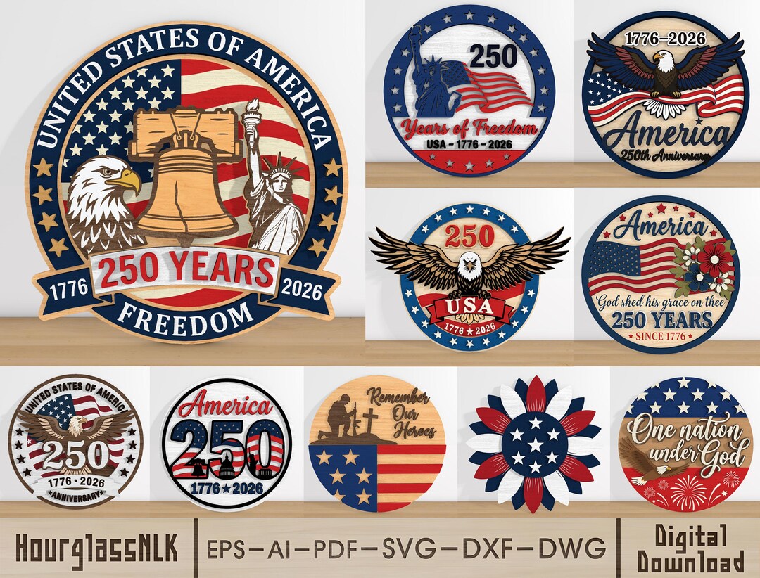 America 250th Door Hanger SVG Bundle, Patriotic Sign Laser Cut File ...