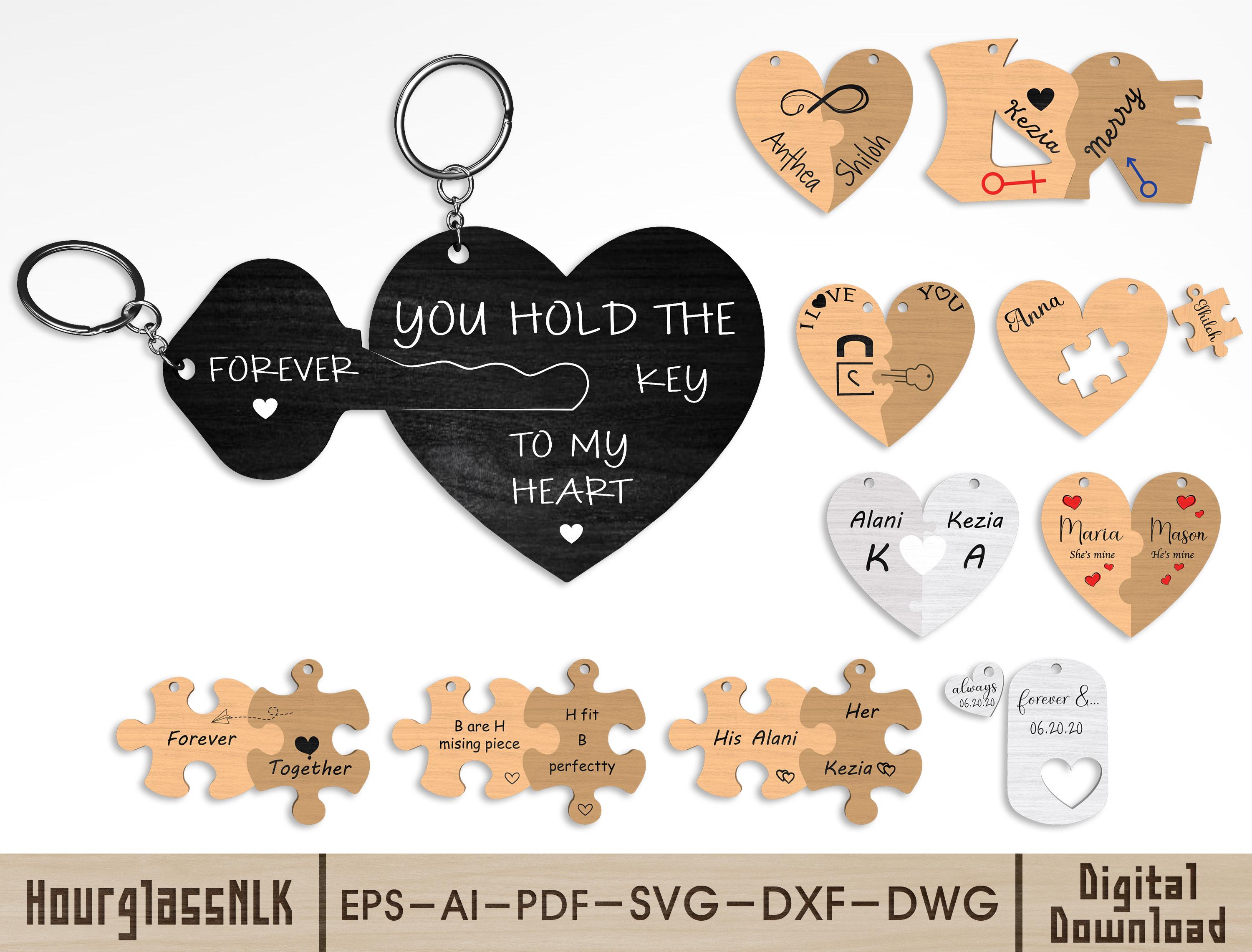 Portachiavi A Forma Di Cuore In Legno Inciso: Personalizzato Con 2 Nomi E Data, Idea Regalo Romantica, Made In Germany