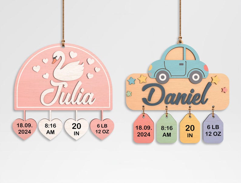 Baby Birth Stats Sign SVG Bundle, Nursery Name Sign Laser Cut File ...