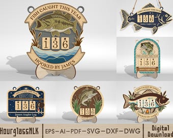 Fish Caught This Year Tracker SVG, Fishing Log Counter Sign, Personalized Angler Gift, Wooden Fishing Decor, Laser Cut Files