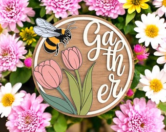 Cabide de porta tulipa Hello Summer, Cabide de porta redondo svg, Arquivo de corte a laser Glowforge, Cricut