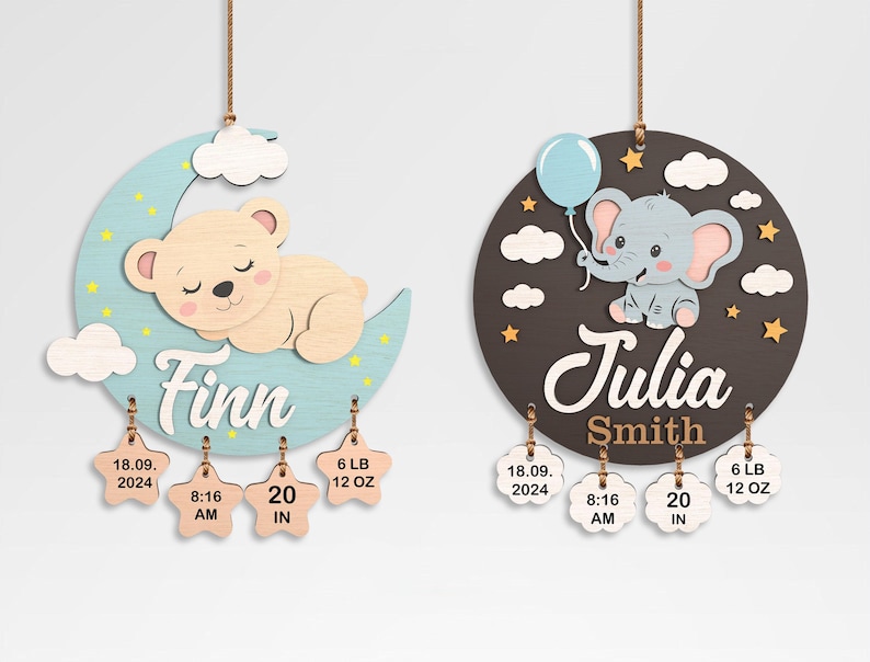 Baby Birth Stats Sign SVG Bundle, Nursery Name Sign Laser Cut File ...