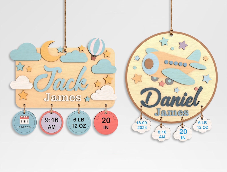 Baby Birth Stats Sign SVG Bundle, Nursery Name Sign Laser Cut File ...