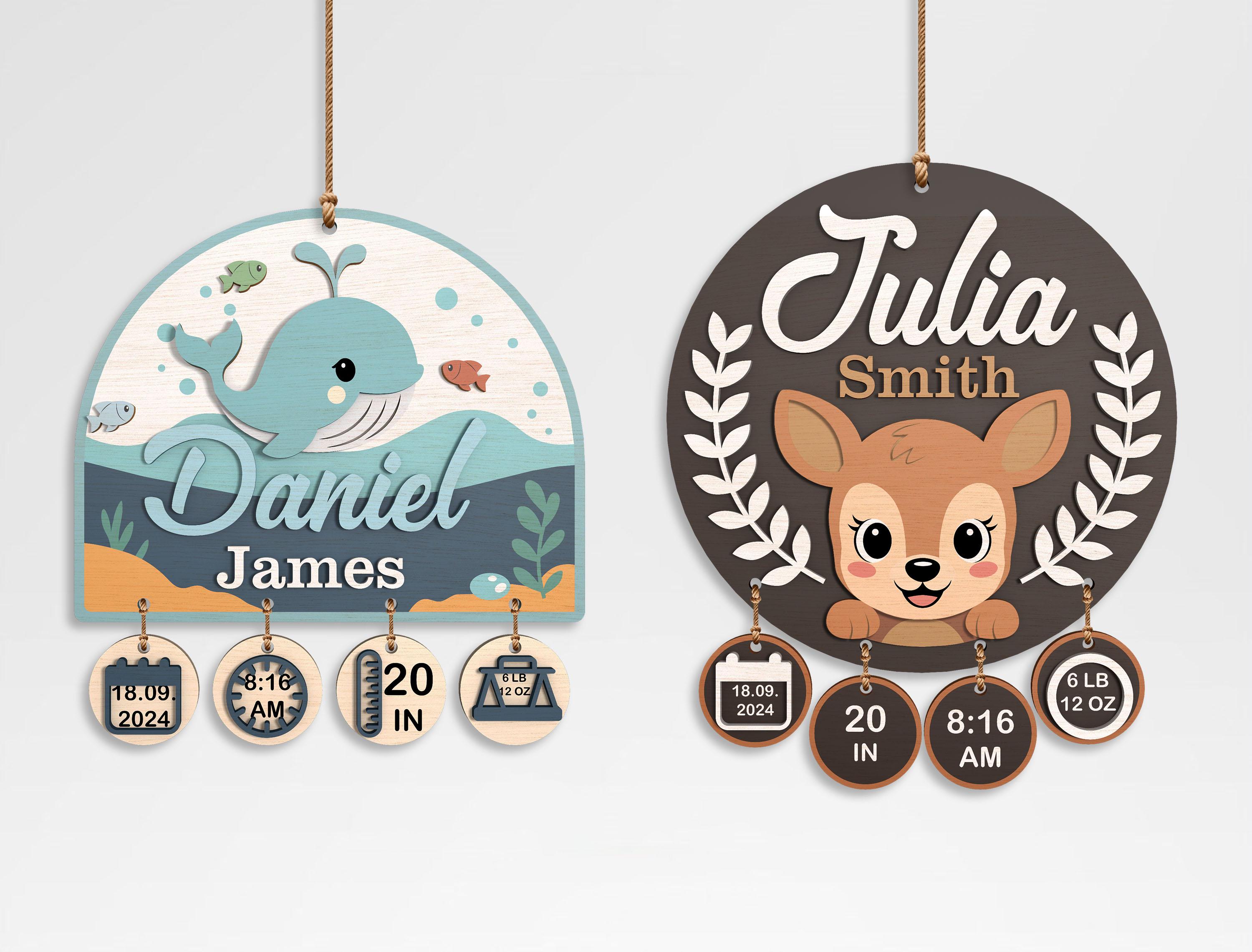Baby Birth Stats Sign SVG Bundle, Nursery Name Sign Laser Cut File ...
