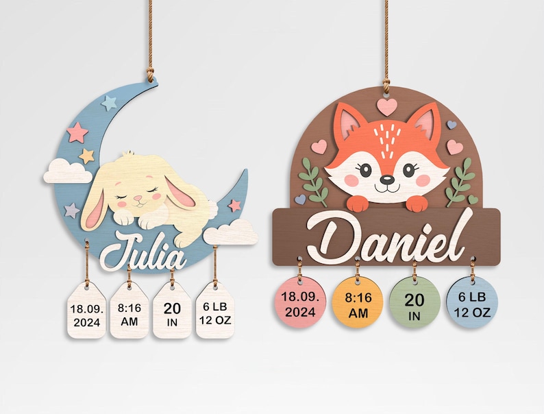 Baby Birth Stats Sign SVG Bundle, Nursery Name Sign Laser Cut File ...